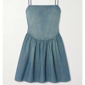 RE/DONE & Pam | Collaboration Organic Cotton Chambray Gathered Mini Corset Dress
